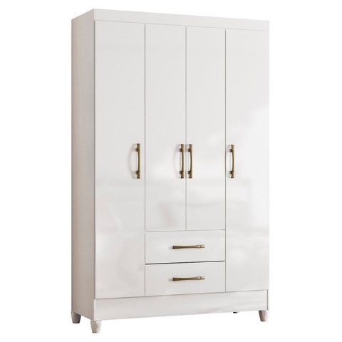 Guarda Roupa Solteiro 111cm 4 Portas Évora M07 Branco - Mpozenato