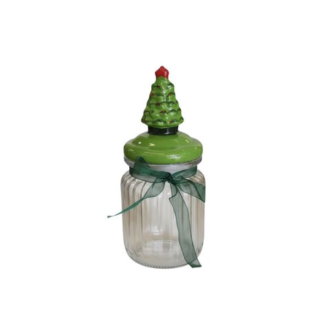 Pote de Vidro Arvore Natal com Tampa 300ml 16,7cm Florarte