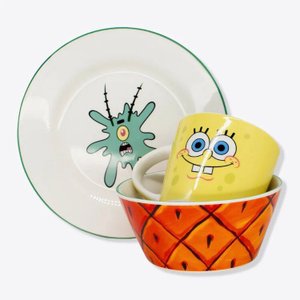 Kit 3 Peças Bowl, Caneca e Prato Bob Esponja Zonacriativa Kit Alimento