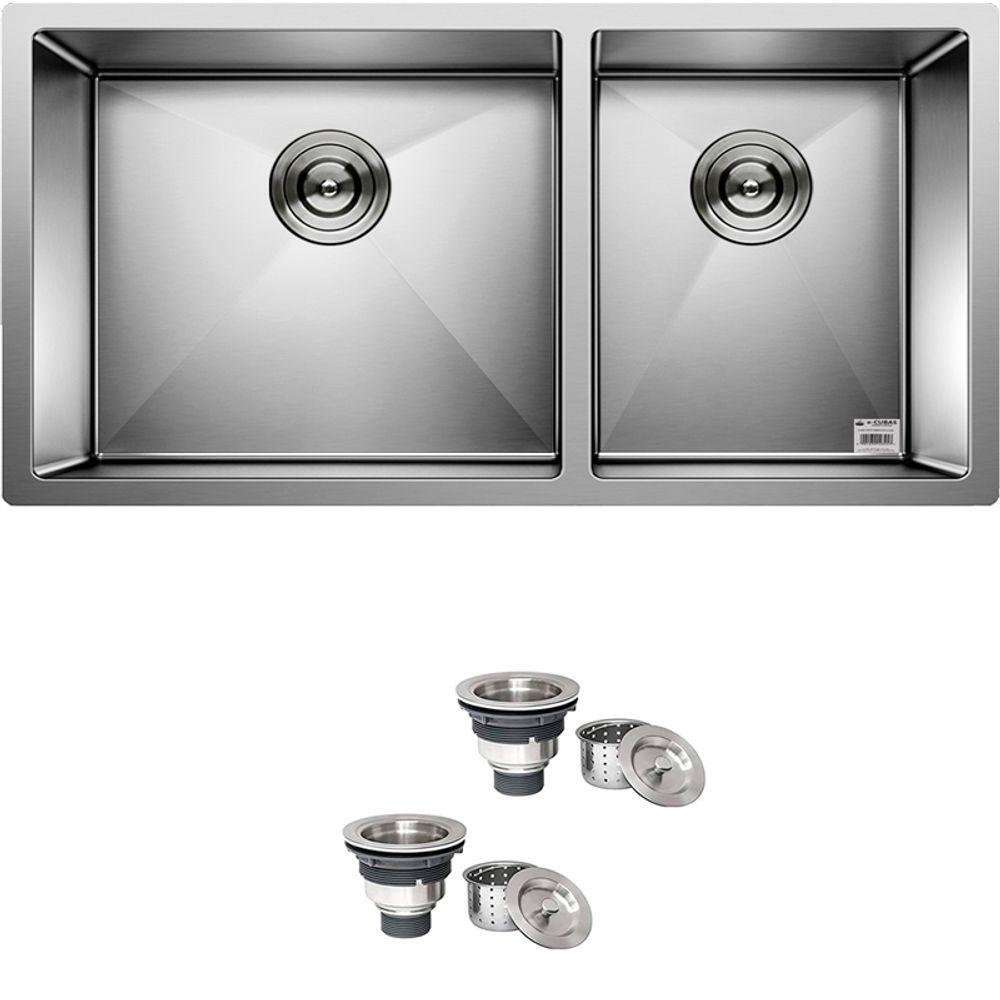 Cuba Dupla Quadrada Inox 304 Gourmet 9040 Assimétrica Com Válvula - Ec048 - 1