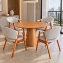 Ver imagem 1 de Mesa Cone Tampo 90cm Redondo & 4 Cadeiras Lithi Linho Cinza-Claro com Braços Design Elegante