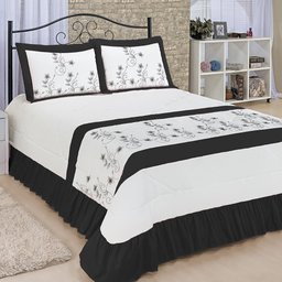 Kit Cobre Leito Casal Padrão Charme 03 Peças Colcha PRETO - 1 Kit Cobre Leito Casal Padrão Charme 03 Peças Colcha PRETO - 1