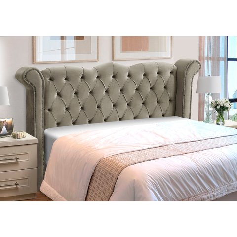 Cabeceira de Cama Box Madeira Estofada Luxo Casal Lunna:capuccino