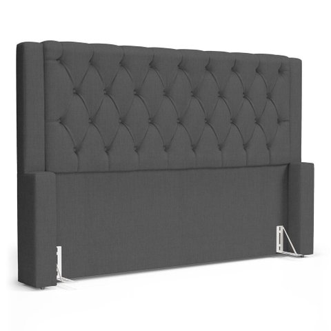Cabeceira Atena para Cama Box Queen Size 160cm Capitonê com Frame Linho Cinza Escuro - Desk Design