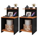 Ver imagem 1 de Conjunto 2 Mesinhas Lateral Cama Mesa Cabeceira Prateleira Suspensa -Preto/Cinamomo- RPM Móveis