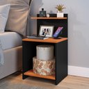 Ver imagem 2 de Conjunto 2 Mesinhas Lateral Cama Mesa Cabeceira Prateleira Suspensa -Preto/Cinamomo- RPM Móveis
