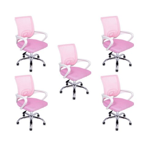 Kit 5 Cadeiras de Escritório Begônia Ergonômica Tela Mesh Base Giratória com Ajuste de Altura