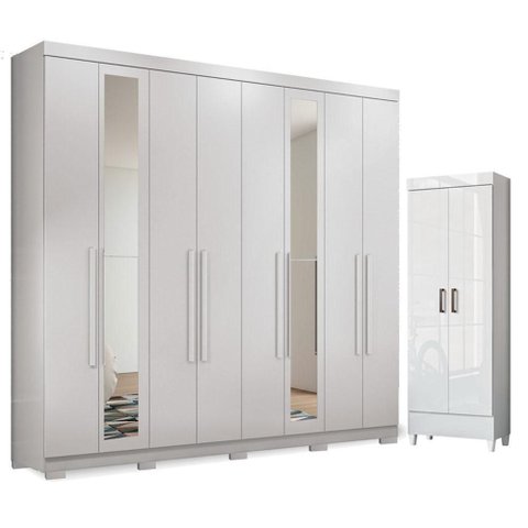 Guarda Roupa Casal Master New 8 Portas de Bater 4 Gavetas MDP com Espelho Armário Multiuso Fit