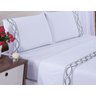 Jogo Lençol Casal Queen Bordado Floral Branco com Cinza 4pçs 400 Fios - 1