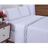 Jogo Lençol Casal Queen Bordado Floral Branco com Cinza 4pçs 400 Fios - 2