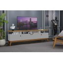 Ver imagem 1 de Rack ABS 1.80m Estilo Retrô Com Pés em Madeira e Puxadores em Couro Para TV Até 70'' 3 Portas Cor Na