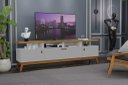 Ver imagem 1 de Rack ABS 1.80m Estilo Retrô Com Pés em Madeira e Puxadores em Couro Para TV Até 70'' 3 Portas Cor Na