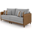 Ver imagem 6 de Sofá 3 Lugares Sala de Estar Living 212cm Asbury K01 Veludo Cinza Claro Couríssimo Camel- Lyam
