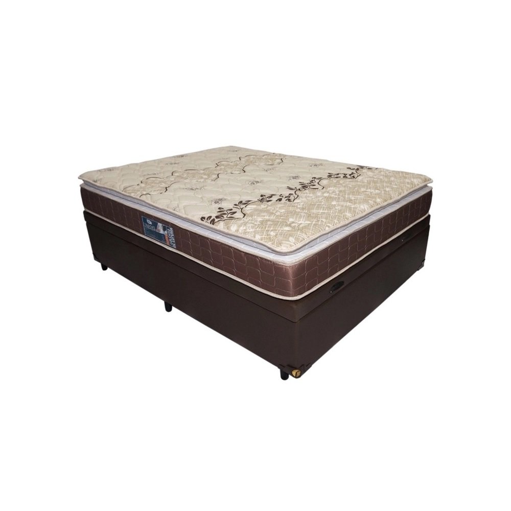 Cama Base Box com Baú Queen+ Colchão de Espuma D28 Dupla Face - PILLOW TOP -Confort - Anjos:marrom - 3