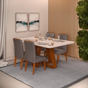 Conjunto Sala de Jantar Mesa Tampo Vidro 4 Cadeiras Dj Móveis Freijó Kiara Lunar Yasmin