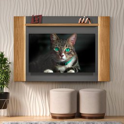 Painel Para TV Quarto 60 Polegadas Com LED Extensível 180 E 199cm Nature Chumbo Pequi Shop JM - 1