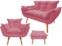 Ver imagem 1 de Kit Namoradeira + 1 Poltrona + 1 Puff Decorativo Opala Suede Rosa Pés Madeira Ms Decor