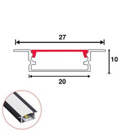Perfil Alumínio Embutir P/ Led 200cm Preto 200cm - 3
