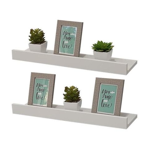Kit 2 Prateleiras Porta Quadros 100 x 15cm Branca Suporte Invisível