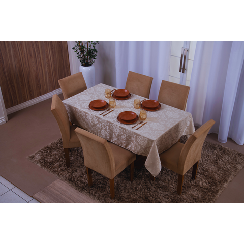 toalha de mesa retangular 6 lugares jacquard 1,35x2,00:bege