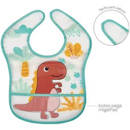 Babador Impermeável com Bolso Cata Migalhas para Bebê Buba Dinossauro Colorido - 2