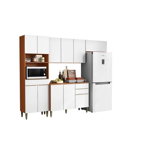 Cozinha Modulada Clara 260cm  Com Tampo - Cinamomo/Branco Aramóveis