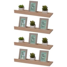 Kit 4 Prateleiras Porta Quadros 50 x 10cm Carvalho Suporte Invisível - 2 Kit 4 Prateleiras Porta Quadros 50 x 10cm Carvalho Suporte Invisível - 2
