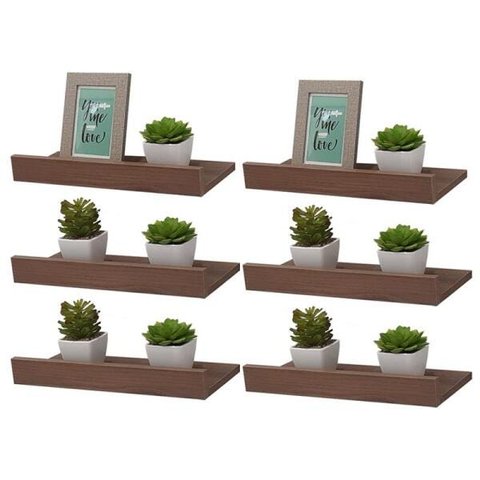 Kit 6 Prateleiras Porta Quadros 50 x 10cm Nogal Suporte Invisível