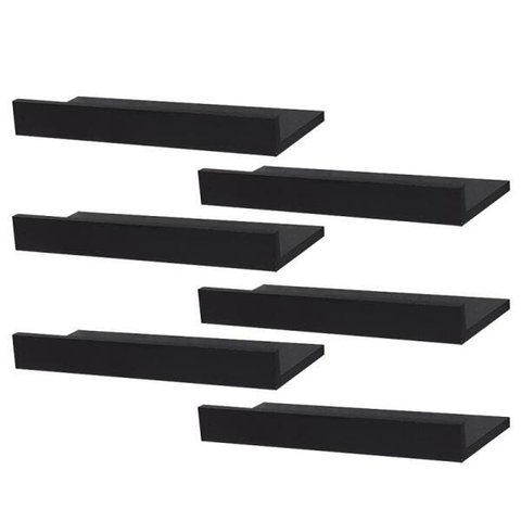 Kit 6 Prateleiras Porta Quadros 50 x 10cm Preta Suporte Invisível