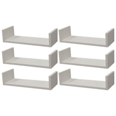 Kit 6 Prateleiras U 50 x 15cm Branca Suporte Invisível