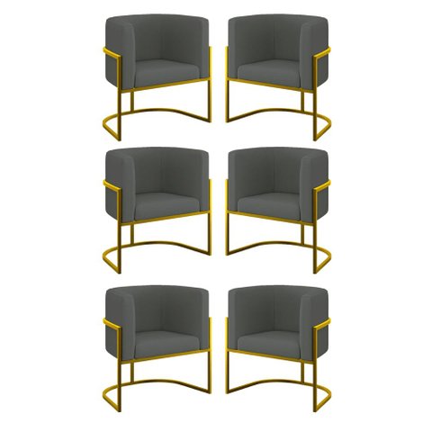 Kit 6 Cadeiras Poltrona Lua Veludo Sala Quarto Gold Balaqui Cor:cinza