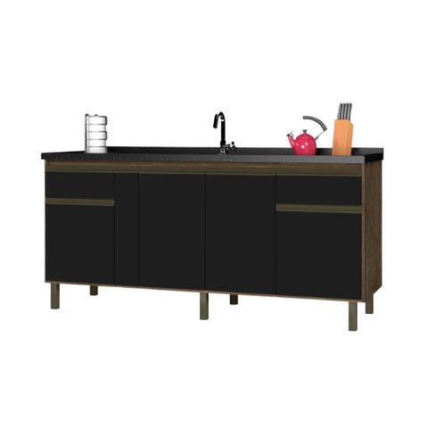 Gabinete de Cozinha 144cm Armário 4 Portas e 2 Gavetas MDF:Avelato/Preto