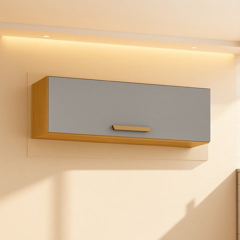 Armário de Cozinha Aéreo Basculante 1 Porta Adele Cinza/Cinamomo/Acetinado