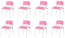 Ver imagem 1 de Kit 8 Cadeiras Infantil Iso, Escola, Base Branco- Rosa