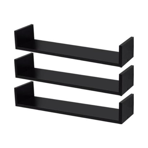 Kit 3 Prateleiras U 60 x 15cm Preta Suporte Invisível
