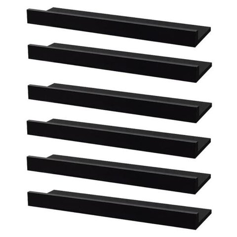 Kit 6 Prateleiras Porta Quadros 60 x 15cm Preta Suporte Invisível