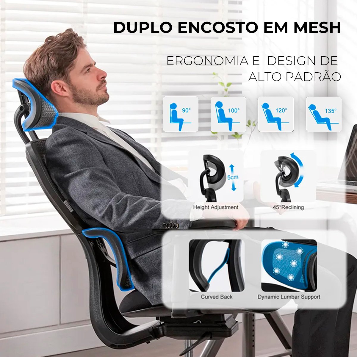 Cadeira Escritório Ergonômica Gogo Premium Chair Go500 - Preta - 3