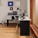 Ver imagem 1 de Conjunto Escritório New City em L com Gaveteiro 180 cm Cinza Cristal/Preto Gebb Work