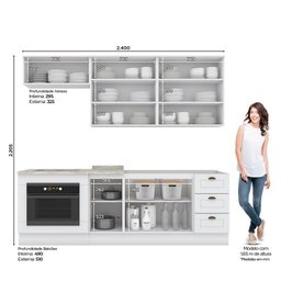Cozinha Completa Americana 6 Peças com Balcão Forno de Embutir Branco - Móveis Henn - 4
