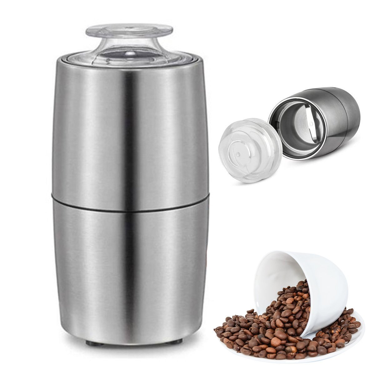 Moedor de Cafe Eletrico Inox 230W Graos Especiarias Po Cafeina Cozinha Bebida Cafe da Manha Lanche P