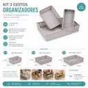 Ver imagem 3 de Kit 3 Cestos Organizadores Multiuso Plástico Prime Cinza Claro Grande, Médio e Pequeno - Mundial Cas