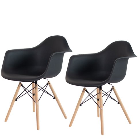 Kit 2 Poltronas Decorativas Charles Eames Eiffel 132pp Preta Daw