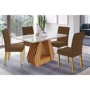 Ver imagem 1 de Conjunto: Mesa de Cozinha Ágata Tampo Madeirado C/ Vidro 130x80cm e 4 Cadeiras Maia Cinamomo/off