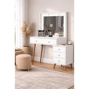 Penteadeira Agata Espelho Led e Gaveteiro, Mdf ,145x115x45:branco