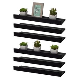 Kit 6 Prateleiras Porta Quadros 60 x 10cm Preta Suporte Invisível - 2