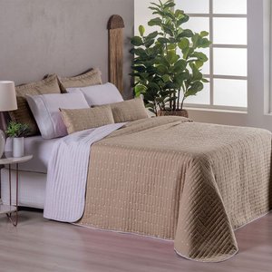 Kit Cobre Leito Casal Padrão Bordado Urbany Hipercal 400 Fios Cáqui