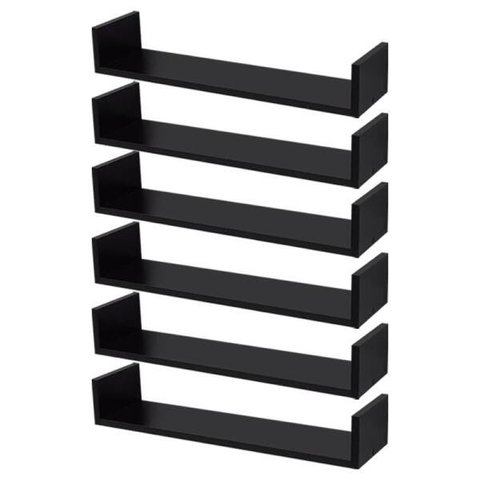 Kit 6 Prateleiras U 60 x 15cm Preta Suporte Invisível