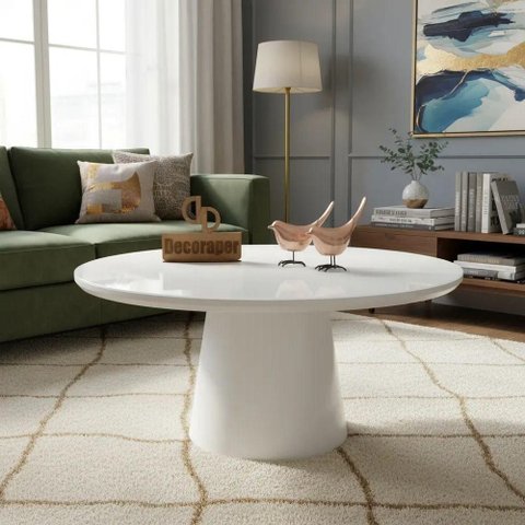 Mesa de Centro Redondo MDF Madeira 70cm Branco Decoraper