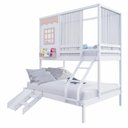 Ver imagem 5 de Beliche Casinha Reta Casal/ Solteiro com Escorregador e Cortina Madeira Maciça Branco/ Rosa Housin
