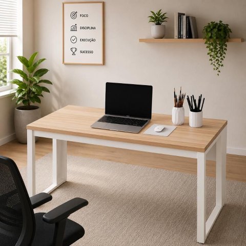 Escrivaninha Industrial F5 Office 1,35m sem Gavetas MDP 135cm Macadâmia com Branco